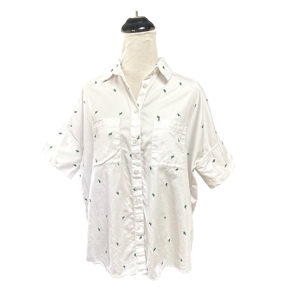 Madewell White Cactus Embroidered Button Down Shirt Western Coastal Cowgirl XS - Picture 2 of 7